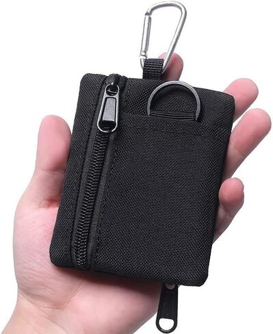 Tactical Keychain Pouch - Military Mini Size Belt Gear EDC Pocket Organizer as Coin Purse ID Card Holder Car Fob Key Waist Case Wallet Headset Pack (Black) in Kuwait