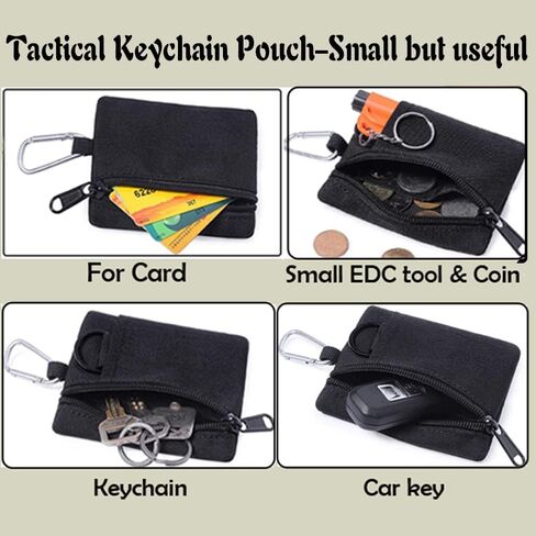Tactical Keychain Pouch - Military Mini Size Belt Gear EDC Pocket Organizer as Coin Purse ID Card Holder Car Fob Key Waist Case Wallet Headset Pack (Black) in Kuwait