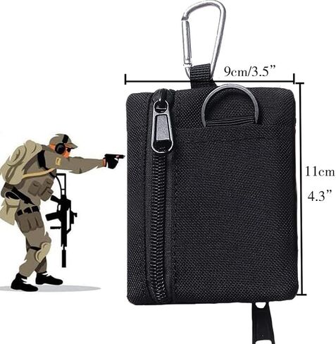 Tactical Keychain Pouch - Military Mini Size Belt Gear EDC Pocket Organizer as Coin Purse ID Card Holder Car Fob Key Waist Case Wallet Headset Pack (Black) in Kuwait