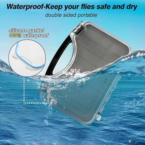 صندوق صيد السمك Goture Fly من ثلاثة جوانب مقاوم للماء لتخزين الذباب (إدراج إسفنجي - 6.02 * 4.09 * 1.61 بوصة) in Kuwait