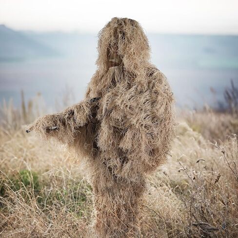 بدلة Kalkal Ghillie، 5 في 1 ملابس صيد مموهة ثلاثية الأبعاد للرجال، تصميم بخياطة مزدوجة | تمويه وودلاند، بدلة جيلي للشباب البالغين لصيد الغابة والحياة البرية والتصوير الفوتوغرافي للهالوين in Kuwait