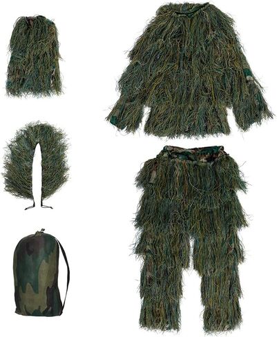 NINAT Ghillie Suit Camo 3D Leafy Gear الغابة الصيد التمويه الملابس 4 قطعة + حقيبة الكبار والأطفال in Kuwait