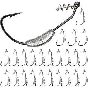 25 Pack Weighted Swimbait Hooks, Jig Heads with Twist Lock, Soft Plastic Worm Fishing Hooks 1/0 2/0 3/0 4/0 5/0 in Saudi Arabia