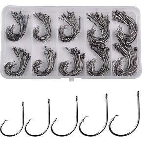 Circle Hooks Saltwater Fishing Hooks in-line Octopus Circle Hook High Carbon Steel Straight Eye Barbed Point Fish Hook for Catfish Bass Striper Saltwater & Freshwater Fishing in Kuwait