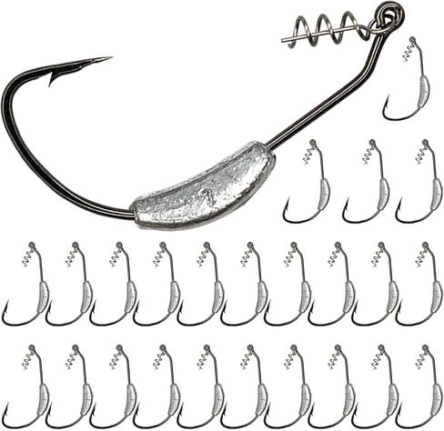 25 Pack Weighted Swimbait Hooks, Jig Heads with Twist Lock, Soft Plastic Worm Fishing Hooks 1/0 2/0 3/0 4/0 5/0 in Saudi Arabia