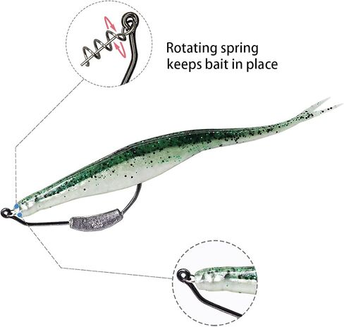 25 Pack Weighted Swimbait Hooks, Jig Heads with Twist Lock, Soft Plastic Worm Fishing Hooks 1/0 2/0 3/0 4/0 5/0 in Saudi Arabia