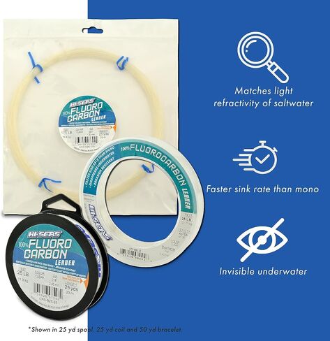 HI-SEAS 100% FLUOROCARBON Fishing LINE Leader - Clear Invisible Leader UNDETECTABLE to Fish, Fast Sinking 6LB-400LB in Kuwait