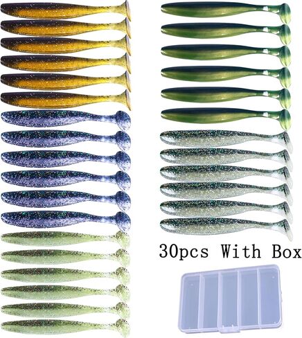 Paddle Tail Swimbaits,Soft Plastic Fishing Lures Swim Baits for Bass Fishing,30/50pcs with Box,Soft Plastic Swimbaits for Bass Trout Crappie Lures Kit for Saltwater Freshwater in Saudi Arabia