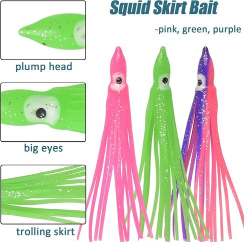 Fishing Squid Rigs Making Kit 161pcs Fluke Flounder Saltwater Fishing Hoochie Rig, Include Soft Squid Skirt Lure, 3 Way Swivel with Duo Lock Snap, Spinner Blade Clevis, Fishing Octopus Hook Line Beads in Saudi Arabia
