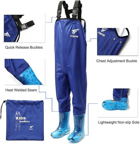 8 مراوح خواضون للأطفال، 2 طبقة مقاومة للماء من مادة PVC للشباب مع أحذية طويلة لصيد الأسماك وصيد الأسماك للأطفال الصغار للأولاد والبنات in Kuwait