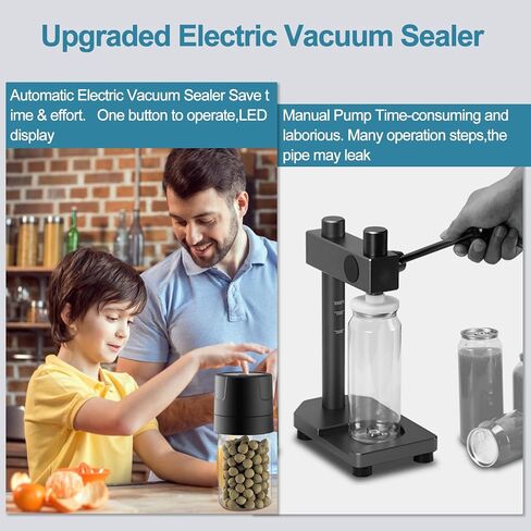 Electric Mason Jar Vacuum Sealer HongTu Canning machine Mason Cordless Vacuum Sealer Kit Mason Jar Stainless Steel Lids and Can Opener LED Display, Type-C Charging Port, 60 Seconds Automatically Stop in Saudi Arabia