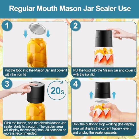 Electric Mason Jar Vacuum Sealer HongTu Canning machine Mason Cordless Vacuum Sealer Kit Mason Jar Stainless Steel Lids and Can Opener LED Display, Type-C Charging Port, 60 Seconds Automatically Stop in Saudi Arabia