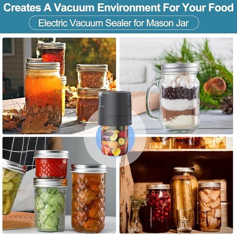 Electric Mason Jar Vacuum Sealer HongTu Canning machine Mason Cordless Vacuum Sealer Kit Mason Jar Stainless Steel Lids and Can Opener LED Display, Type-C Charging Port, 60 Seconds Automatically Stop in Saudi Arabia