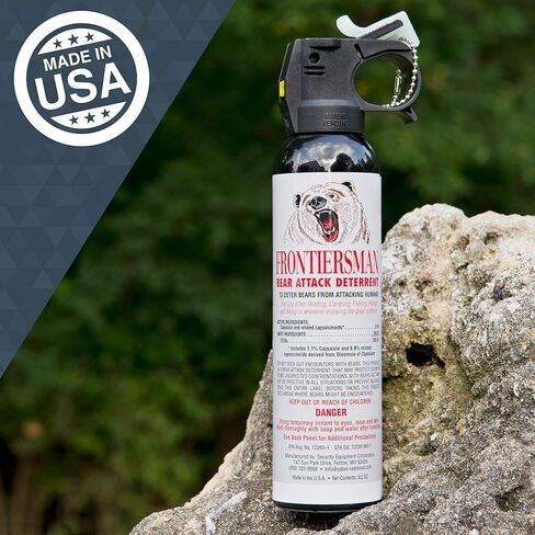 SABER Frontiersman Bear Spray 9.2 أونصة (خيارات الحافظة وخيارات العبوات المتعددة) - أقصى قوة وأقصى نطاق وأكبر حاجز وقائي لكل انفجار! - فعال ضد جميع أنواع الدببة in Kuwait