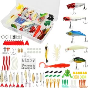 طقم طُعم صيد السمك 181 قطعة من FOCCTS، طقم صيد السمك، ملحقات صندوق معالجة الصيد متضمنة طعوم السمك، ديدان بلاستيكية ناعمة، رقصات كرانكبيت، طعوم دوارة، طُعم المياه العلوية، خطاف in Kuwait
