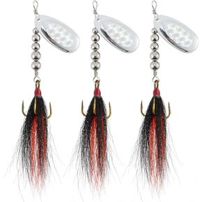 مجموعة من 3 قطع دوارة موسكي، شفرة فرنسية من نوع Bucktail Spinnerbait، 3/4oz 6 بوصات، طُعم Muskie، خرز عمود من الفولاذ المقاوم للصدأ، خطافات ثلاثية المياه العذبة Kokanee Pike، طُعم باس مخطط، طقم دوار مضمن