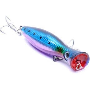 Large Top Water Popper 4.75 in/1.5 oz Lure Artificial Seal Lure 3D Eyes Hard Popper with Hooks and Ring for Saltwater Offshore, Surf Fishing, Bass, Bluefish