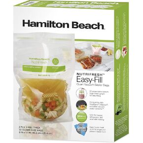 Hamilton Beach Easy-Fill 32 Count One Quart Vacuum Sealer Storage Bags for Food, BPA Free, 12" x 8", Meal Prep and Sous Vide in Kuwait