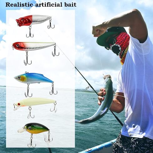 طقم طُعم صيد السمك 181 قطعة من FOCCTS، طقم صيد السمك، ملحقات صندوق معالجة الصيد متضمنة طعوم السمك، ديدان بلاستيكية ناعمة، رقصات كرانكبيت، طعوم دوارة، طُعم المياه العلوية، خطاف in Kuwait