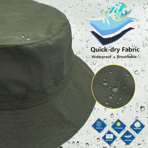 woogwin Waterproof Bucket Rain Hat with Chin Strap Quick Dry Packable Boonie Sun Hat Safari Hat UV Protection in Kuwait