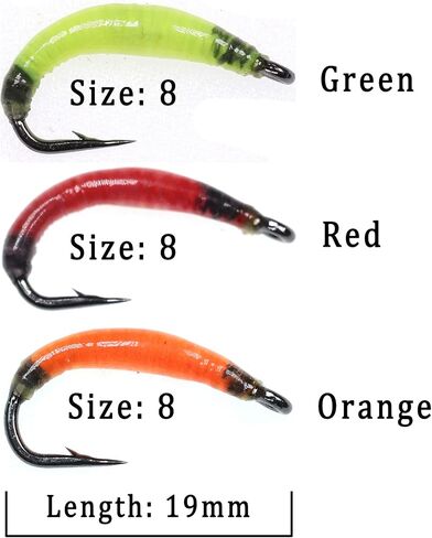 الويفر جاردن دودة فلاي حزمة من 20 قطعة، حجم 8 نيمف إيرث دودة واقعية تطير لسمك السلمون المرقط الطارد للصيد بلون أزرق مائل للصيد in Kuwait