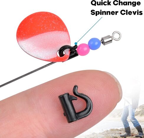 Quick Change Spinner Clevis - 100pcs Fishing Plastic Quick Snaps for Spinner Blades Plastic Fishing Clevis for Walleye Rig Crawler Harness Spinnerbait Black/White in Kuwait