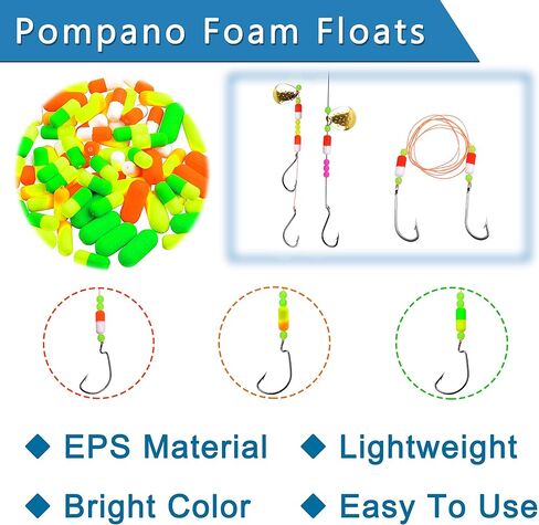 Pompano Rigs Foam Floats for Surf Fishing, Snell Floats Fishing Rigs Cylinder Float Bottom Rig Walleye Rig Making Kit Trout Catfish in Saudi Arabia