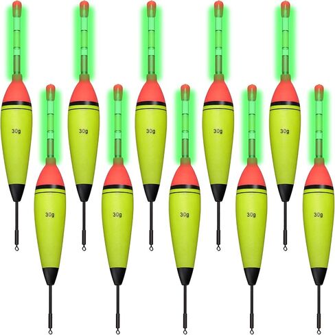 10 Pieces EVA Foam Fishing Floats Without Fishing Glow Sticks, Night Lighted Fishing Bobbers Slip Floats with Glowing Stick Tubes for Fishing in Saudi Arabia