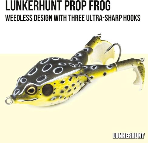 LUNKERHUNT - Frog Bait for Bass Fishing | Soft Hollow Body Weedless Frog for Bass Fishing and Trout | Weedless Realistic Bait Frog Lure, Freshwater with Sharp Hooks Lures and Double Propellers Feet in Kuwait
