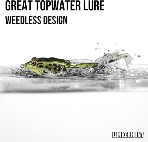 LUNKERHUNT - Frog Bait for Bass Fishing | Soft Hollow Body Weedless Frog for Bass Fishing and Trout | Weedless Realistic Bait Frog Lure, Freshwater with Sharp Hooks Lures and Double Propellers Feet in Kuwait