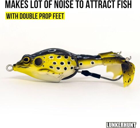 LUNKERHUNT - Frog Bait for Bass Fishing | Soft Hollow Body Weedless Frog for Bass Fishing and Trout | Weedless Realistic Bait Frog Lure, Freshwater with Sharp Hooks Lures and Double Propellers Feet in Kuwait