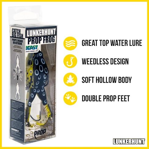 LUNKERHUNT - Frog Bait for Bass Fishing | Soft Hollow Body Weedless Frog for Bass Fishing and Trout | Weedless Realistic Bait Frog Lure, Freshwater with Sharp Hooks Lures and Double Propellers Feet in Kuwait