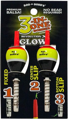 رود-ان-بوبز عوامات صيد 3 في 1، فتحات مزدوجة للخط وزحليقة مركزية الكل في واحد، بوبر مضيء مع رؤية عالية، معدات صيد ليلية اساسية، قصيرة 3/4 انش (عبوة من قطعتين) in Kuwait