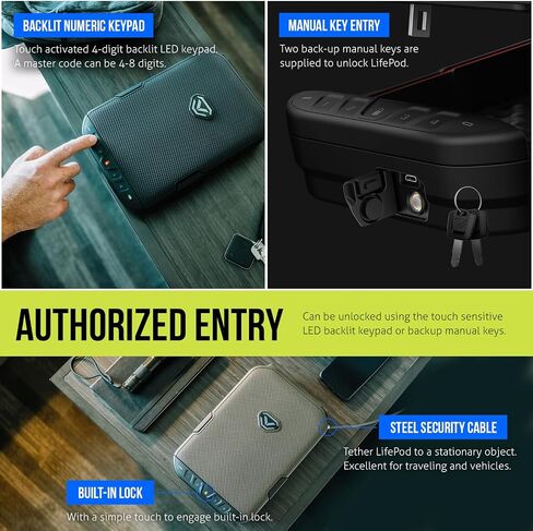 VAULTEK LifePod 10 Compact Lockable Weatherproof Case with Built-in Lock, Steel Security Cable, & TSA Handgun Case or Car Safe, Portable Travel Pistol Safe/Titanium Gray/Biometric in Kuwait