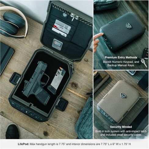 VAULTEK LifePod 10 Compact Lockable Weatherproof Case with Built-in Lock, Steel Security Cable, & TSA Handgun Case or Car Safe, Portable Travel Pistol Safe/Titanium Gray/Biometric in Kuwait