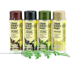 طقم طلاء رش مموه من Hunters Specialities مع استنسل أوراق الشجر - طلاء غير عاكس مقاوم للماء سريع الجفاف لأشجار الأشجار والأفخاخ الخداعية والستائر وغيرها من معدات الصيد، 4 ألوان - علبة رش سعة 12 أونصة in Kuwait