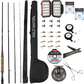 مجموعة أدوات الصيد كومبو لصيد الأسماك بذبابة المياه البرية مع بكرة ذبابة آلية باستخدام الحاسب الآلي، 9 أقدام، 4 قطع، قضيب ذبابة من الجرافيت بوزن 5/6 مع مقبض من الفلين، وإكسسوارات، وحقيبة حمل، وحقيبة صندوق ذبابة وذباب صيد in Kuwait