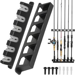 THKFISH Fishing Rod Rack Fishing Rod Holders Rod Rack Wall Mount Horizontal Fishing Pole Holders for Garage Room, Boats Store 6 Fishing Rod Combos,1pair