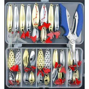 31 قطعة من طُعم الصيد من ليو بوو، طُعم معدني صلب من الماء المالح، كماشة صيد سمك طُعم معدني طُعم صيد السمك وخطاطيف ثلاثي معدنية يعالج صوت السلمون المقص واللحم السلمون المرقط المسكي والمتعرية in Kuwait