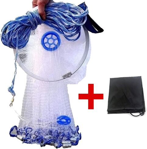 Cast Fishing Net with Aluminum Frame, 0.8 inch Mesh, 7.8-13.8 ft Diameter in Kuwait