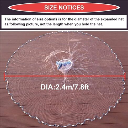 Cast Fishing Net with Aluminum Frame, 0.8 inch Mesh, 7.8-13.8 ft Diameter in Kuwait
