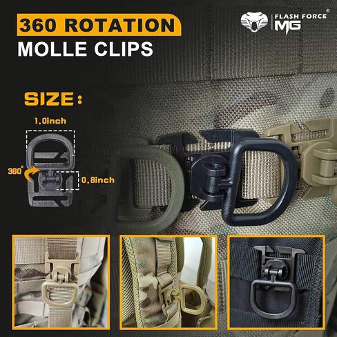 مجموعة MGFLASHFORCE مكونة من 18 ملحقًا من ملحقات Molle ومشابك وأشرطة مرفقة مع حقيبة لحقيبة ظهر تكتيكية مقاس 1 بوصة وسترة تكتيكية in Kuwait