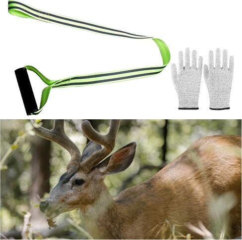 Deer Drag Harness and Gloves,Deer Hunting Accessories for Men,Deer Drag Rope With Non-Slip Handle,Hunting Gear and Accessories,Durable and Safe Reflective Green Deer Leash,Hunting Accessories for Deer in Kuwait