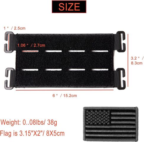 لوحة رقعة Molle مع حلقة قطع بالليزر، حامل عرض رقعة Molle لحقيبة الظهر، لوحة رقعة صغيرة مقاس 6X3.2 تتضمن رقعة العلم الأمريكي (قطعتان أسود) in Kuwait