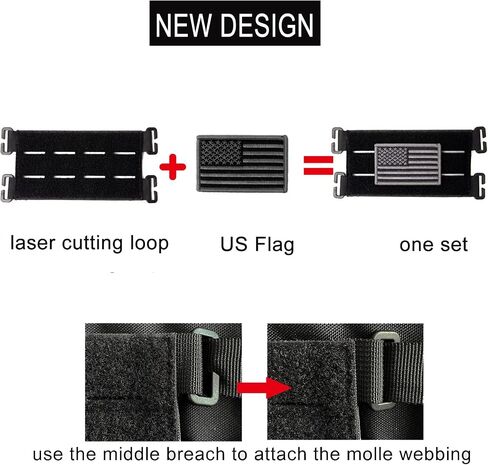لوحة رقعة Molle مع حلقة قطع بالليزر، حامل عرض رقعة Molle لحقيبة الظهر، لوحة رقعة صغيرة مقاس 6X3.2 تتضمن رقعة العلم الأمريكي (قطعتان أسود) in Kuwait
