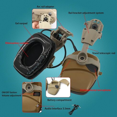 Hearing Protection Noise Cancelling Sound Amplification with Gel Ear Pad/ARC Rail Adapter Ideal for Shooting Sport in Kuwait