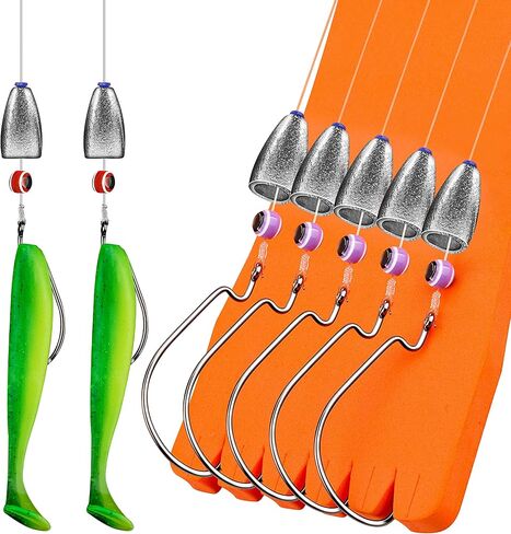 Rikimaru 5PCS Bullet Weights for Fishing Ready Texas Rigging Fluorocarbon Fishing Line with Sinker 1/0 Worm Hooks Kits Rolling Swivel Carolina Rig for Bass Perch in Saudi Arabia