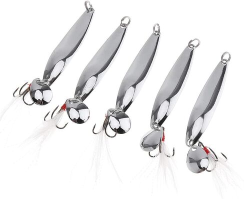 OriGlam 5pcs Spoons Lures Hard Fishing Lures, Fishing Lures Spoon Bait, Metal Lure Kit Hard Bait, Fishing Spinning Lures, Hard Metal Spinner Baits, Treble Hooks for Salmon Bass in Saudi Arabia