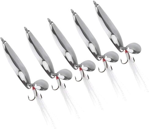 OriGlam 5pcs Spoons Lures Hard Fishing Lures, Fishing Lures Spoon Bait, Metal Lure Kit Hard Bait, Fishing Spinning Lures, Hard Metal Spinner Baits, Treble Hooks for Salmon Bass in Saudi Arabia