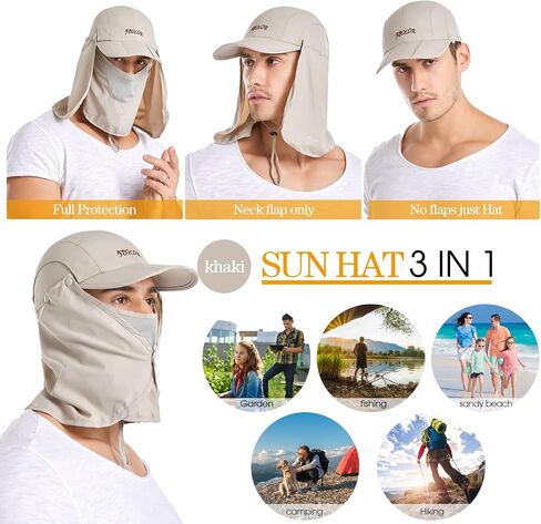icolor Sun Hat for Men Women Neck Flap Ponytail Hats,UPF50+ Foldable Sun Cap Sun Protection Hat Summer Outdoor Fishing Hat in Saudi Arabia